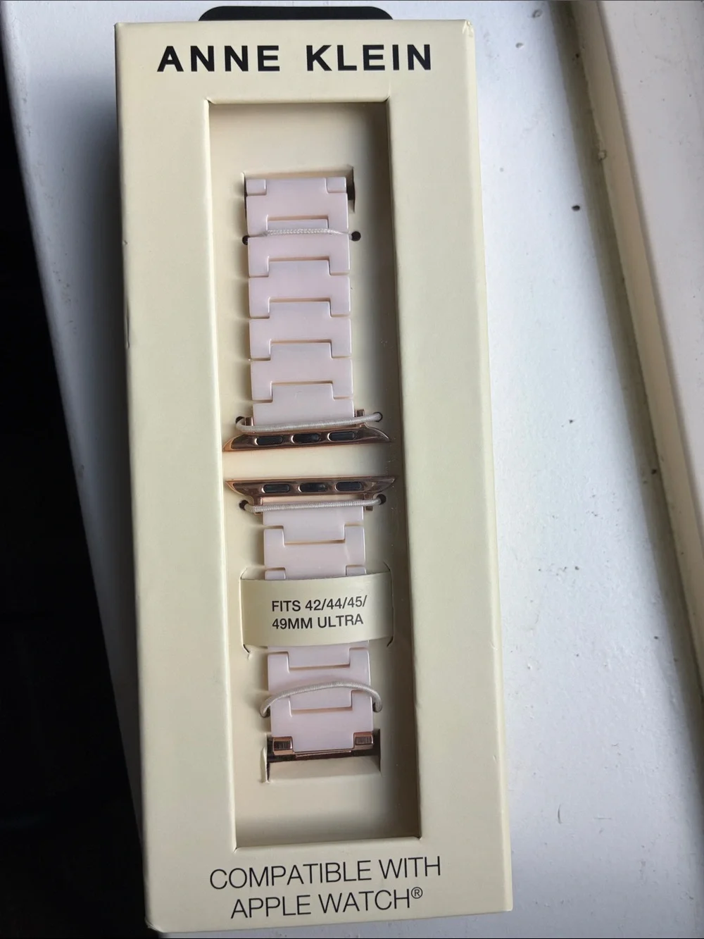 Anne Klein Blush Ceramic Link Apple Watch Band with Rose Gold Hardware